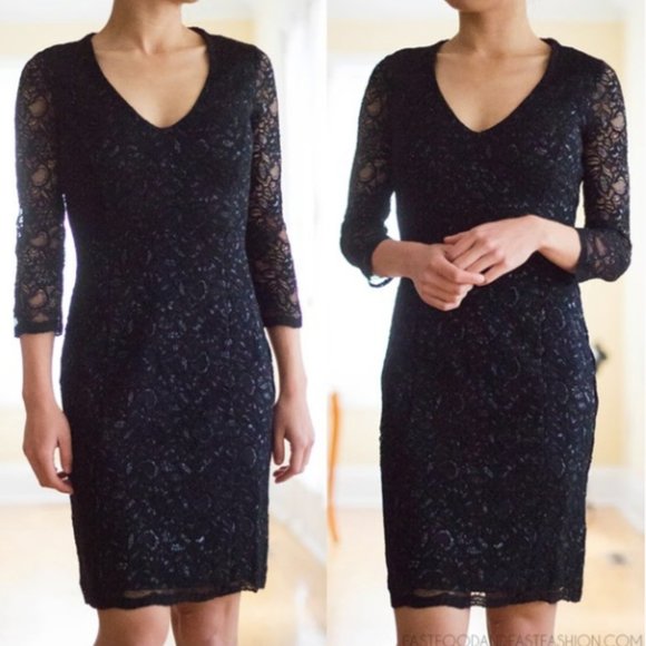 L'Wren Scott at Banana Republic Midnight Blue Lace Dress Women's Size 6 - Picture 8 of 8